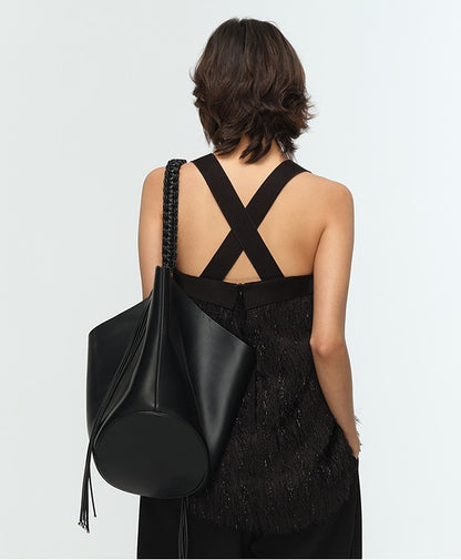 COMME MOI Lu Yan designer's new women's tassel fine shin straight camisole bandeau Top - LOVE.