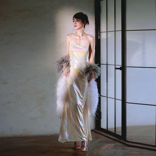 DOLLY Luxury Sleeveless Multicolor Suspender Dinner Dress-Ola