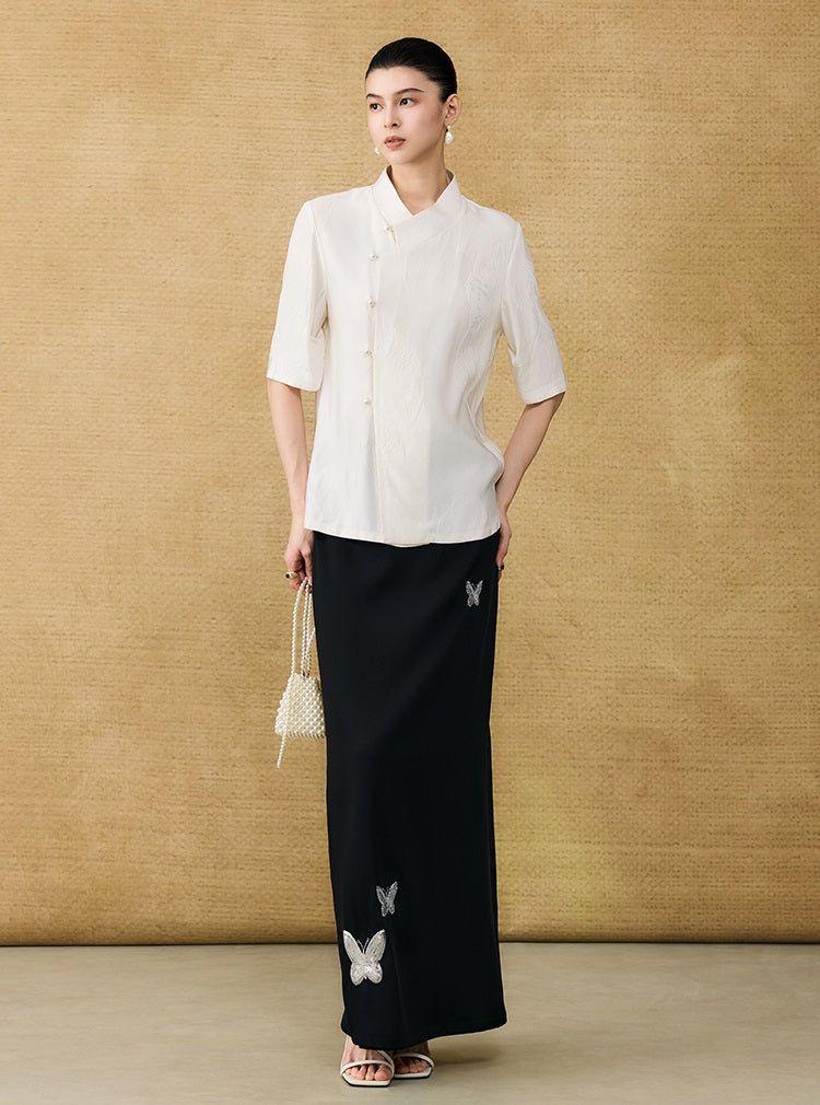 HECO Chinese butterfly bead embroidered slimming straight skirt - POLY.