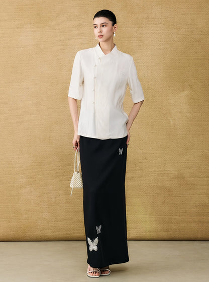 HECO Chinese butterfly bead embroidered slimming straight skirt - POLY.