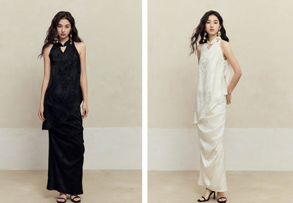 HECO Acetate Pleated Vest Sleeveless Top Skirt Set - prue.