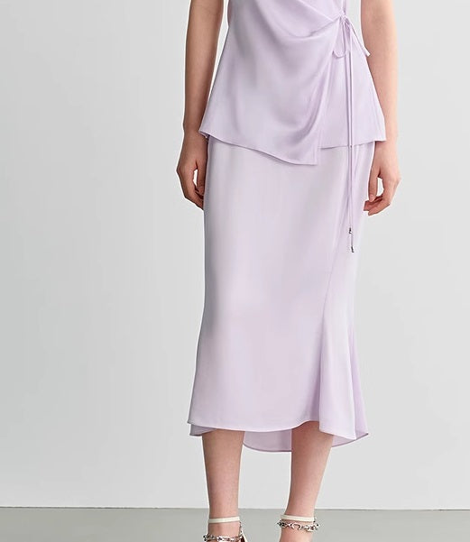 COMME MOI Lv Yan designer summer women's purple temperament double-sided satin fishtail skirt - DAISY.