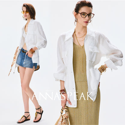 ANNASPEAK  linen light drawstring shunting jacket-SAYE.