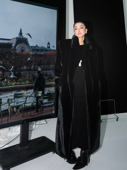 MEI SANGUAN black retro eco-friendly fur long top jacket - BRANDON