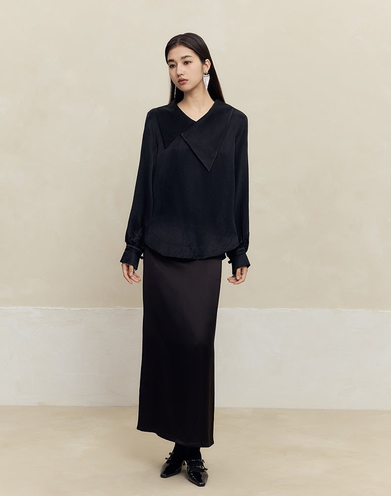 HECO 100% Acetate Long Sleeve red black white Shirt Top Women - glass.