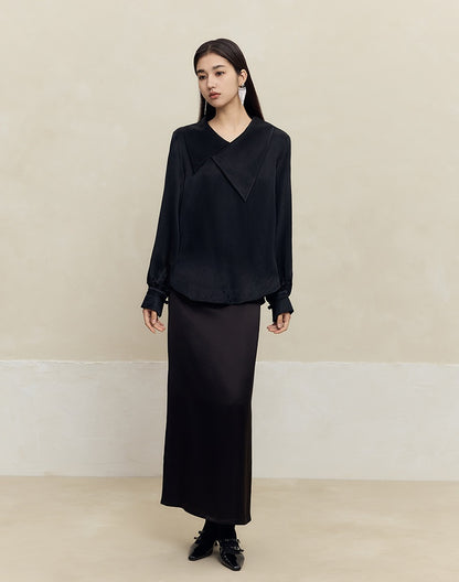 HECO 100% Acetate Long Sleeve red black white Shirt Top Women - glass.