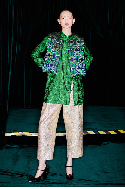 M essential Mackay designer jacquard stand-up neck top ankle pants printed vest set -Zuda