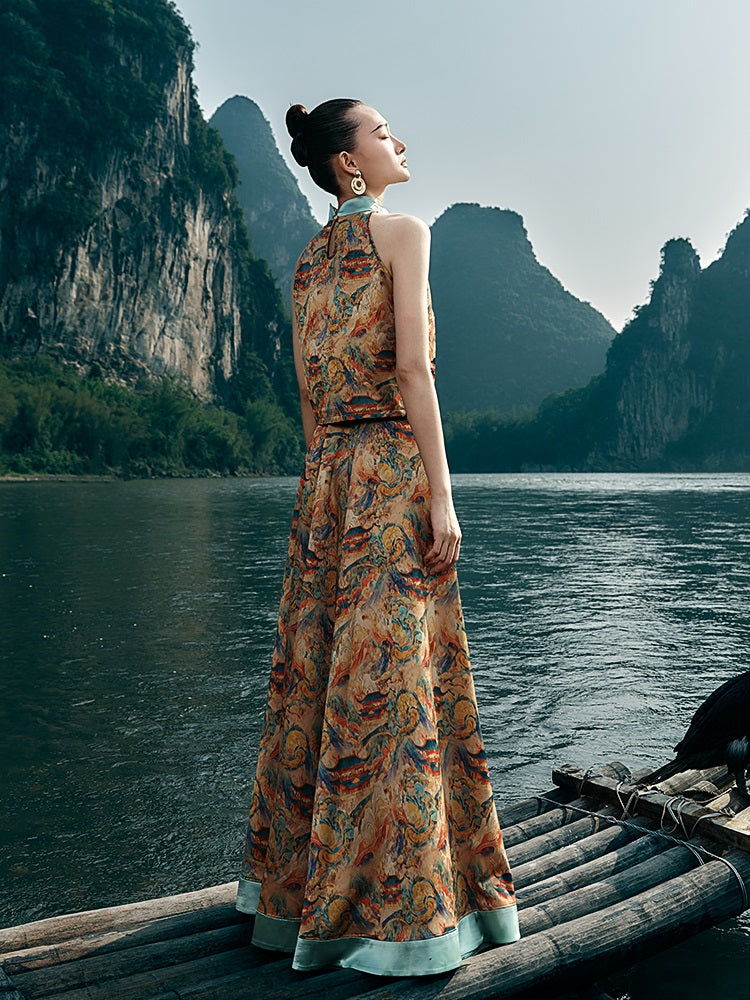 HECO Chinese Retro Mural Golden Dragon Embroidered Vest Top - ERIKA.