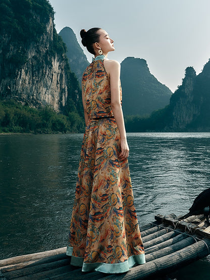 HECO Chinese Retro Mural Golden Dragon Embroidered Vest Top - ERIKA.