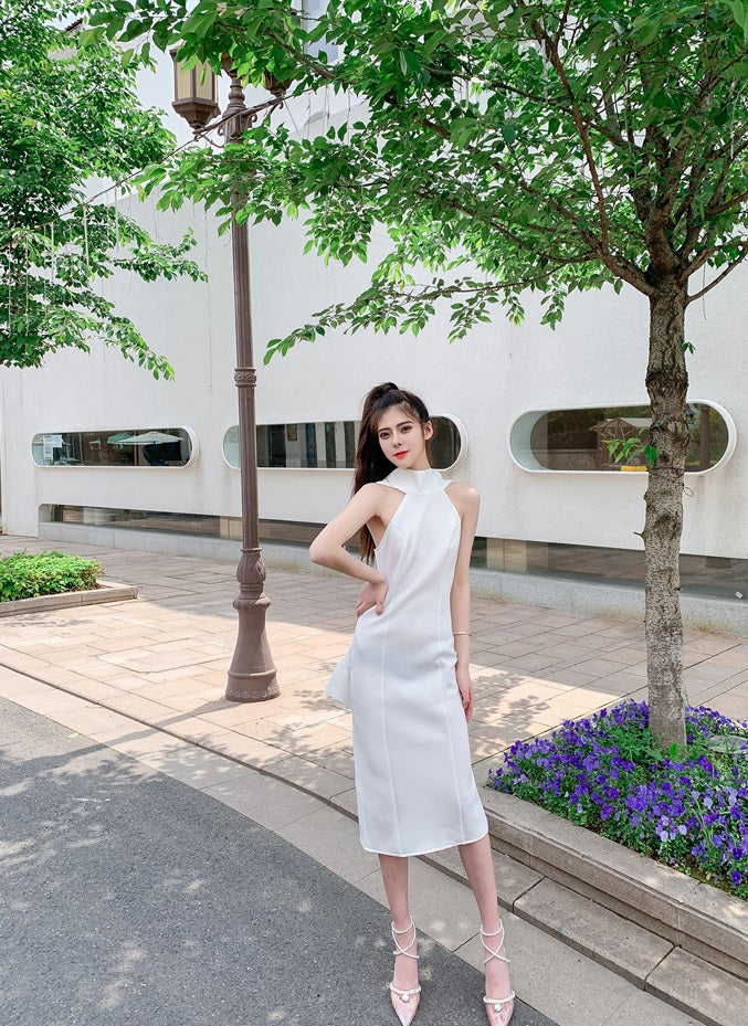 DOLLY Luxury Halter Neck Sleeveless Backless Big Bow Dinner Dress-PELA