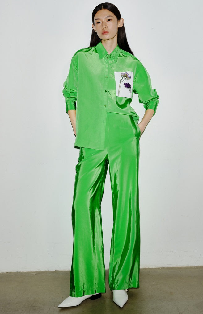 COMME MOI women's green wear wide-leg pants - ABIGAIL.