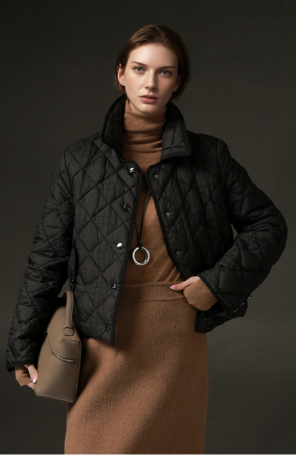 PIAOIN small rhombic short down jacket women's elegant warm winter style-SEAN