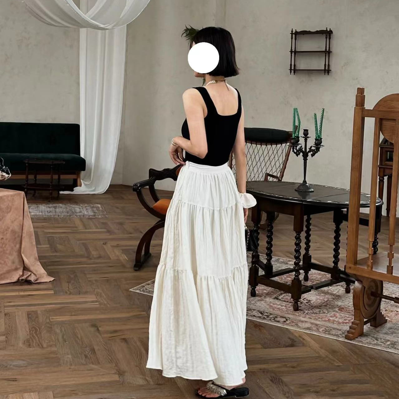 PIAOIN French pleated design three-tiered cake maxi pleated skirt spring-BELLE