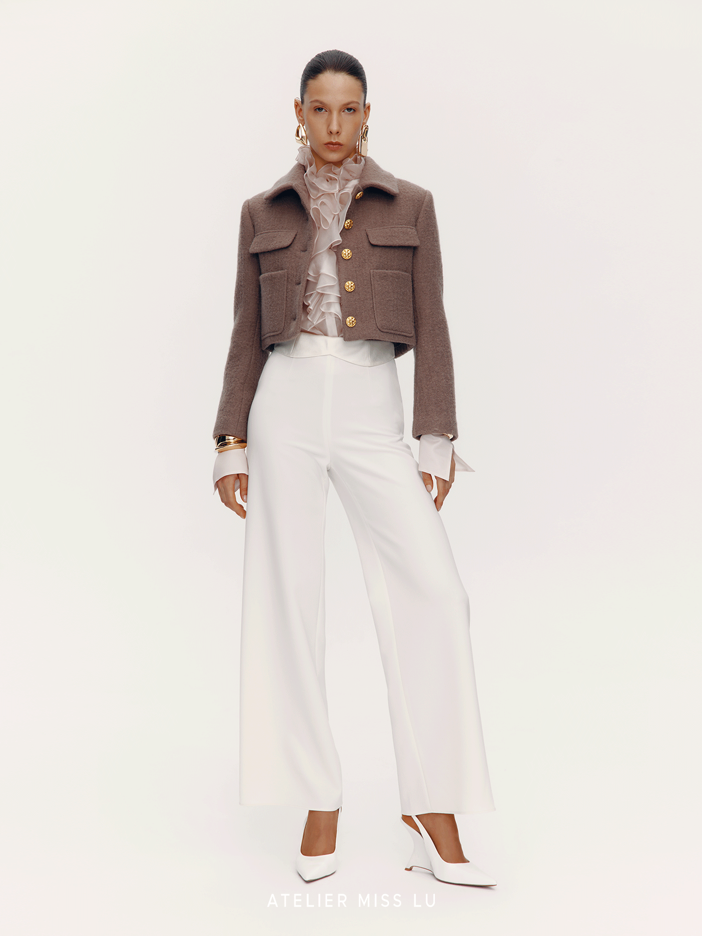 ATELIER MISS LU Flower Buckle Sheep Wool Shape Short Coat - LEAN.