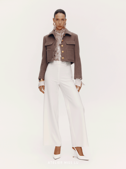 ATELIER MISS LU Flower Buckle Sheep Wool Shape Short Coat - LEAN.