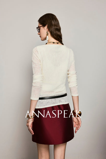 ANNASPEAK  slimming design crewneck knit long sleeved tops-COCO.