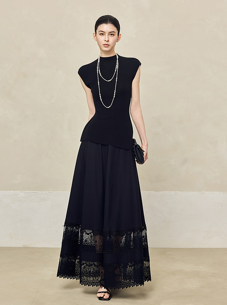 HECO Acetate Hollow Lace A-line Long Skirt women - FLOW.