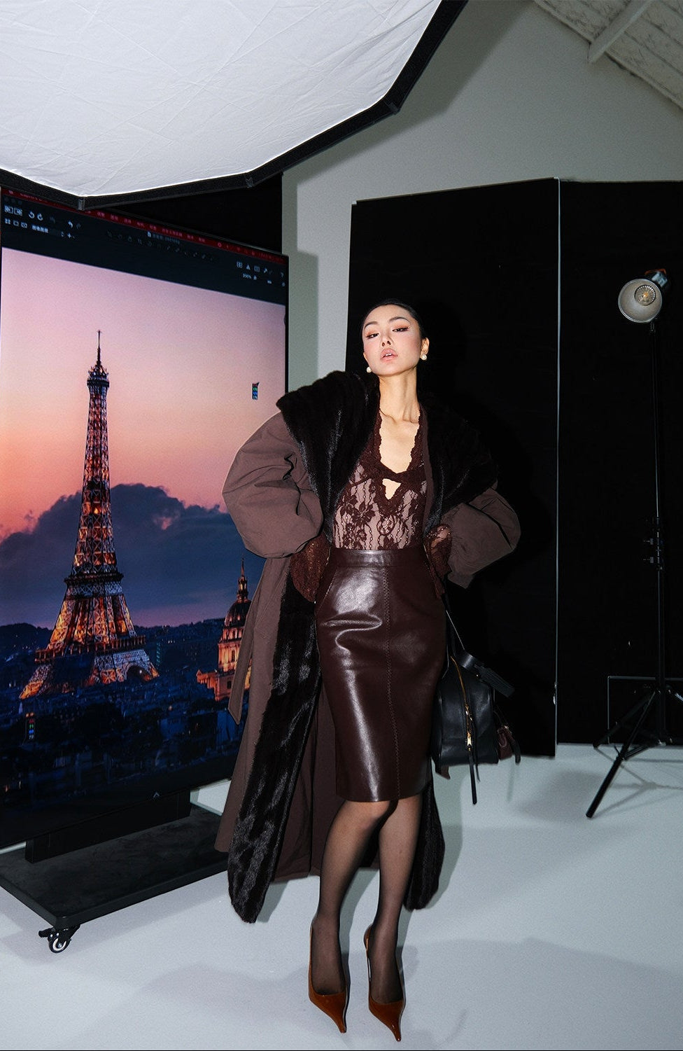 MEI SANGUAN Rust Fur Collar Large Lapel Jacket- JULIA
