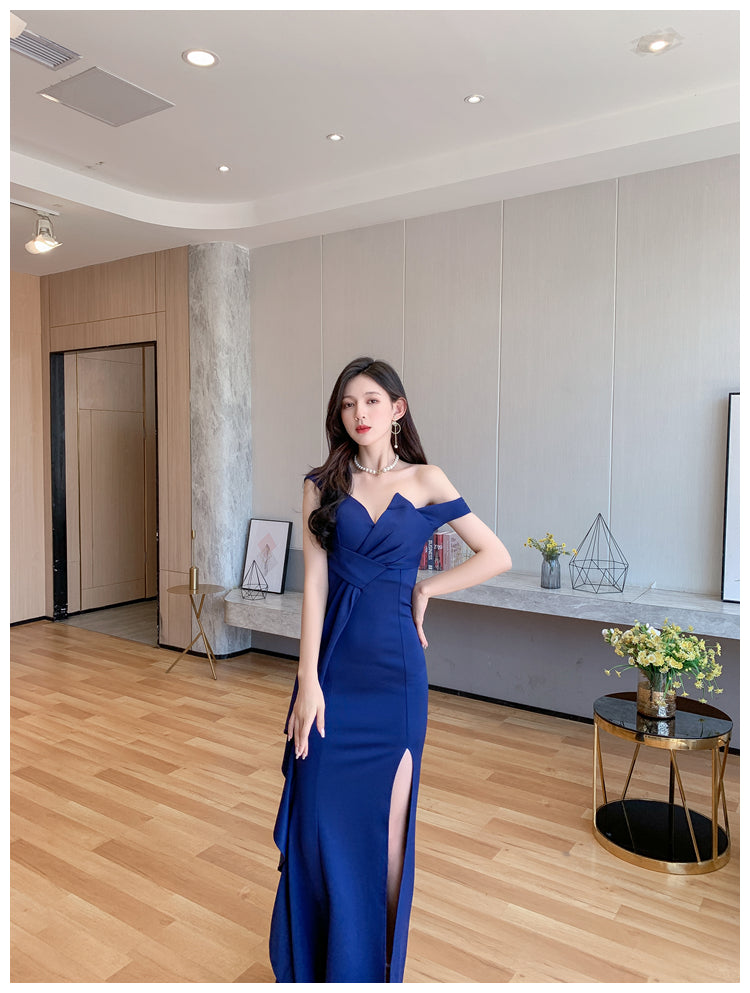 DOLLY Luxury Sleeveless Off Shoulder Tube Tob Long Irregular Slit Dinner Dress-KOKIE