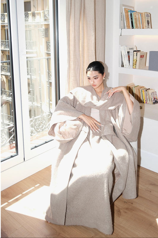 MEI SANGUAN Scarf-Detail Loose Woolen Skirt Suit- JADEN
