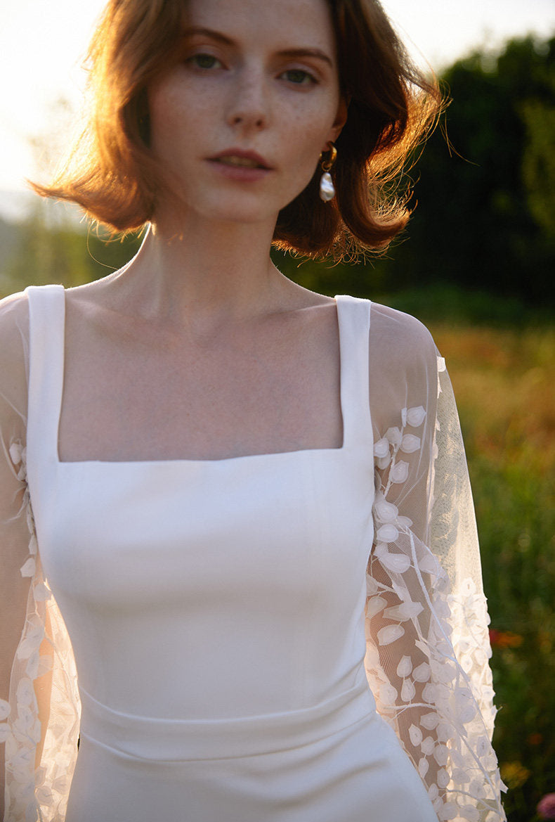 GOUDIN women's luxury white long sleeve dress-GOLDA.