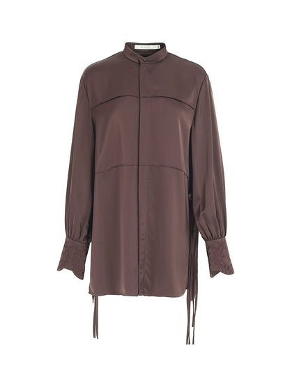 ZHUCHONGYUN Dragon Pattern Embroidery Lace-up Collar Shirt--AKEMI.