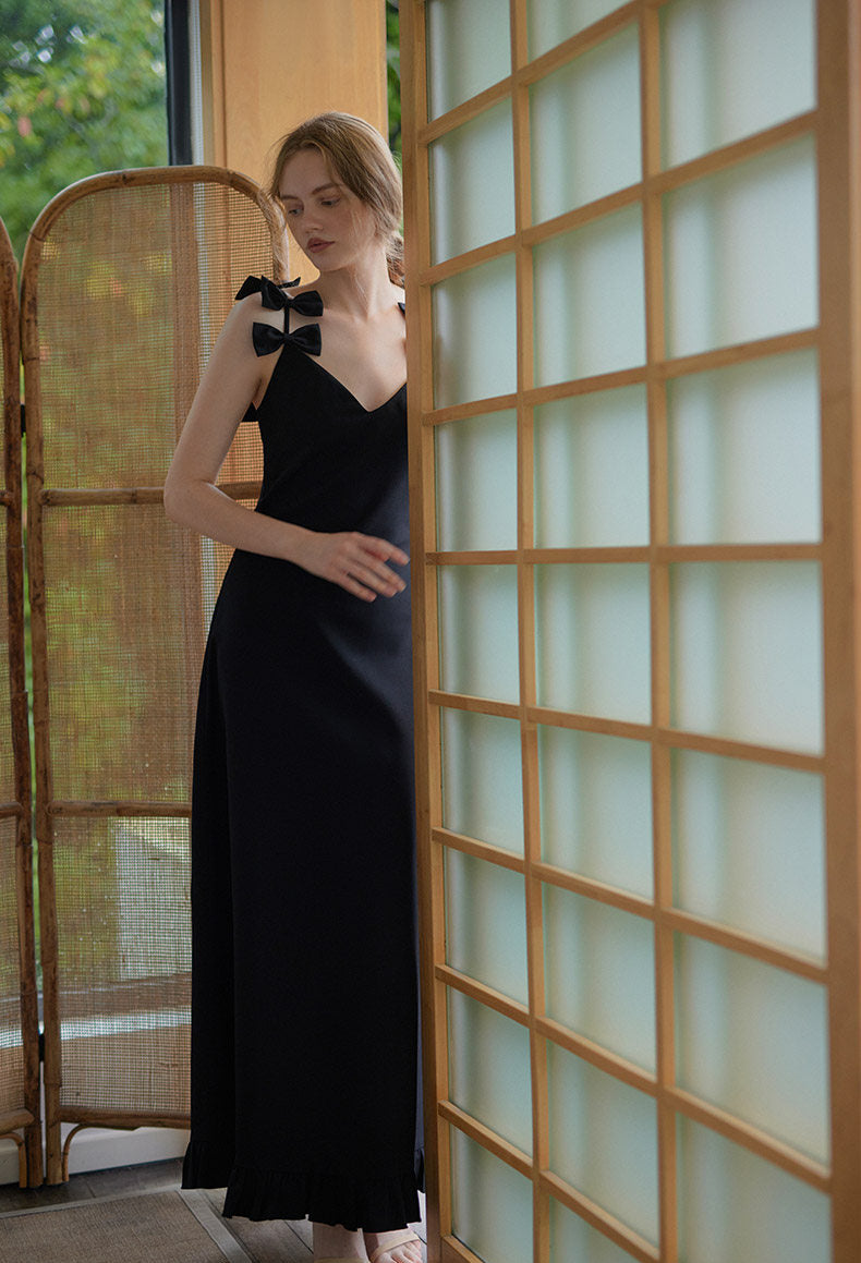 GOUDIN black long suspender light luxury dress-KASIA.