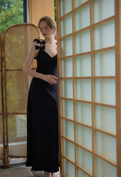 GOUDIN black long suspender light luxury dress-KASIA.