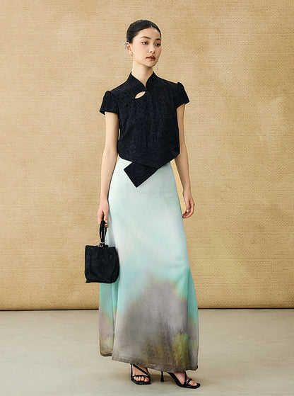 HECO Chinese acetate stand-up collar hollow buckle T-shirt - QUES.