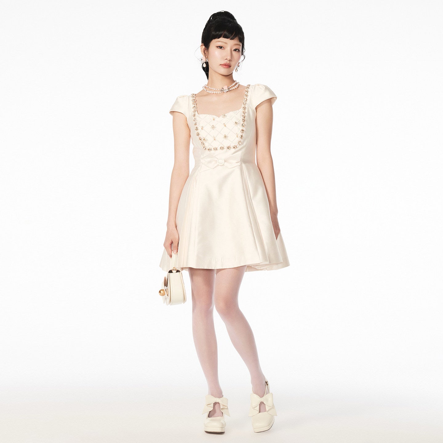 FAME beaded A-line pleated short dress- CHRISTOPHER