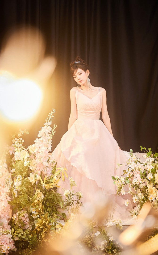 DOLLY High End Sleeveless Diamond High Waist Suspender Long Prom Dress-NORA