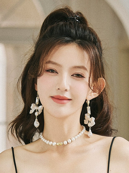 DOLLY Luxury Pretty Retro Style Bow Diamond Tassel Chic Earrings-EDITA