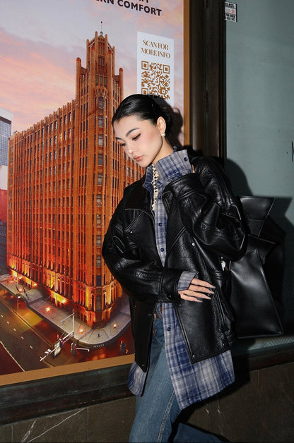MEI SANGUAN Poplar Forest Sheepskin Leather Jacket - LINNEA