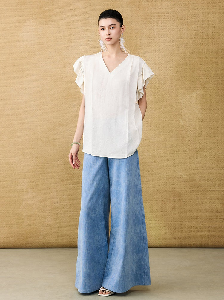 HECO Chinese Old Money Linen Bootcut Slacks Slim Wide-leg Pants - GLADE.