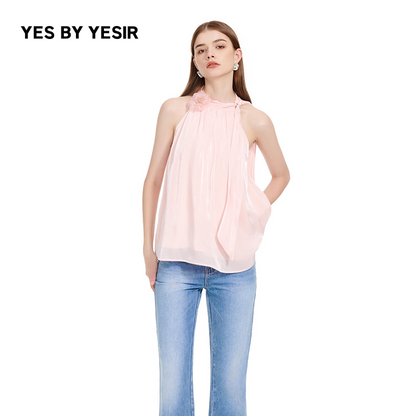 YES BY YESIR | Ye Qians Streamer Yarn Halterneck Top with Flowing Ribbon Detail- ELIORA.