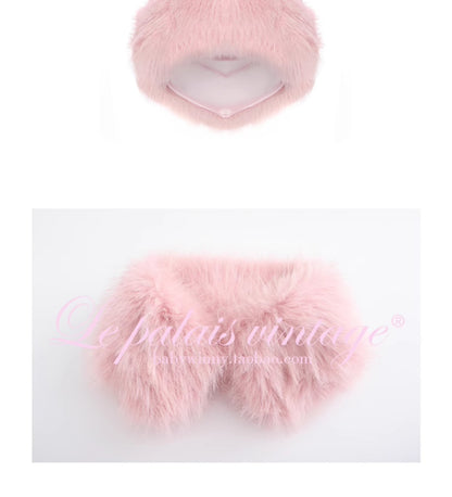 Le Palais Vintage Elegant long sleeve pink fur collar two piece banquet suit- Fave