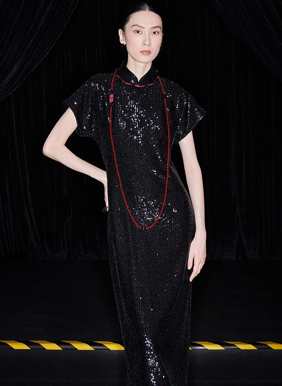 M essential Ma Kai designer Jing Ye embroidered cloth slim cheongsam Dress- BASIC.
