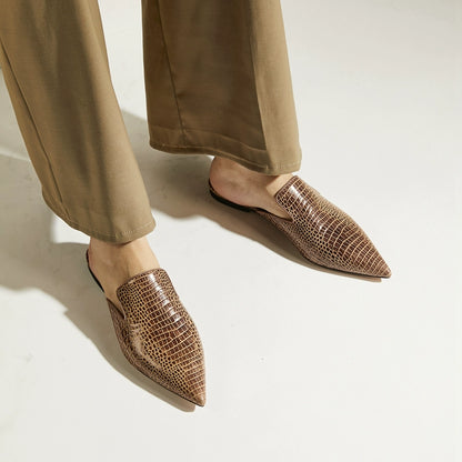 B-FEI Simple lizard pattern mules pointed leather shoes-PLIM.