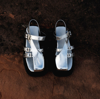 IUBALLET Stylish Cutout Black Silver Sandals - TEMPLE.