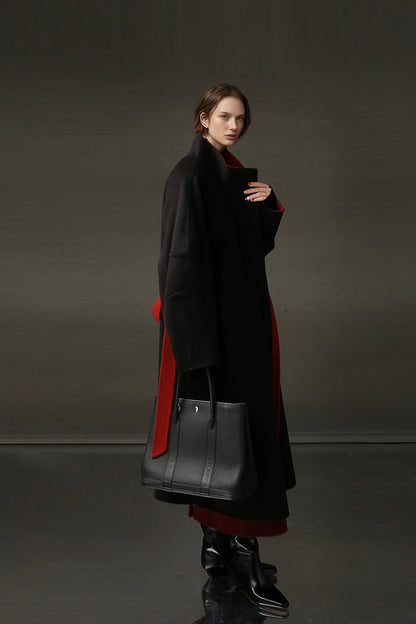 PIAOIN Women's Tweed Jacket Cashmere Long Coat-DAWN