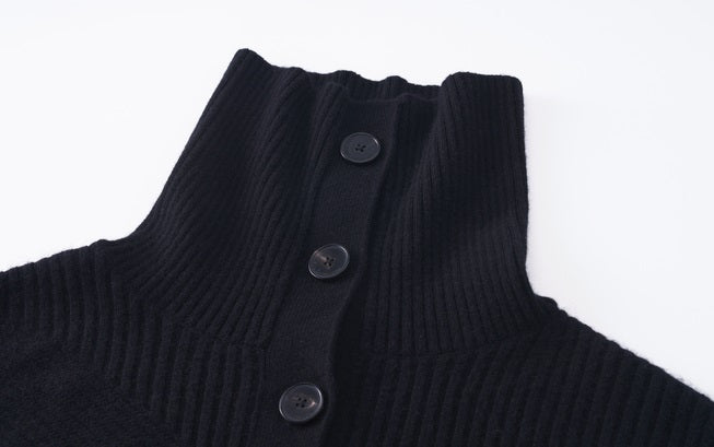 ZHUCHONGYUN winter black lapel loose wool knit top--NANA.