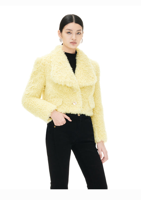 YES BY YESIR  pastel yellow sheep short fur coat - Naia.
