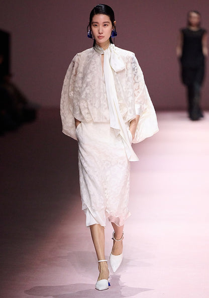 COMME MOI  silk embroidered white skirt - ABBA.