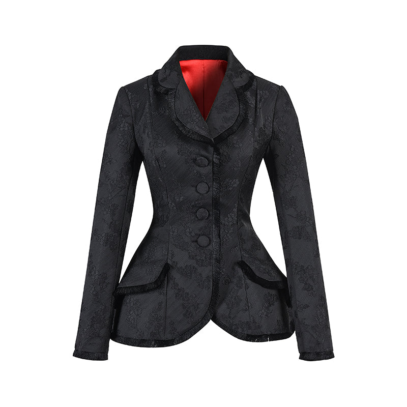 Le Palais Vintage Lace Dark Pattern Waist Slim Cropped Jacket-AMAN