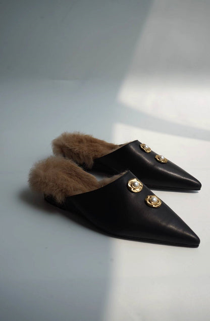 B-FEI black leather single shoe with metal buckle-MAI.