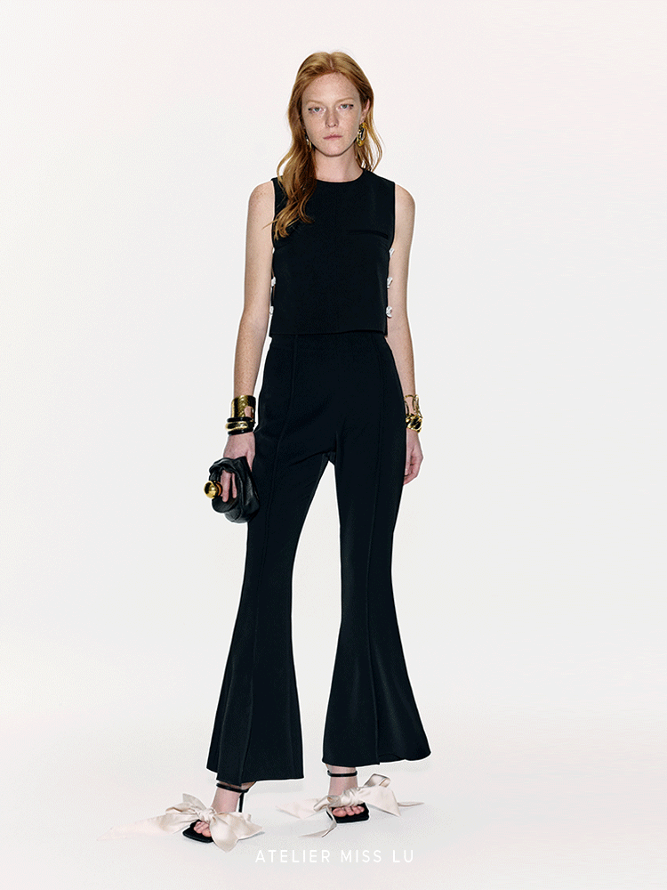 ATELIER MISS LU contrasting rabbit ears ribbon side cut-out sleeveless top - BANT.