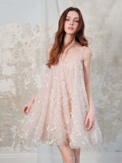 Wardrobes by Chen Luxury Pink Flower Embroidered Loose doll Party Dress-Zola
