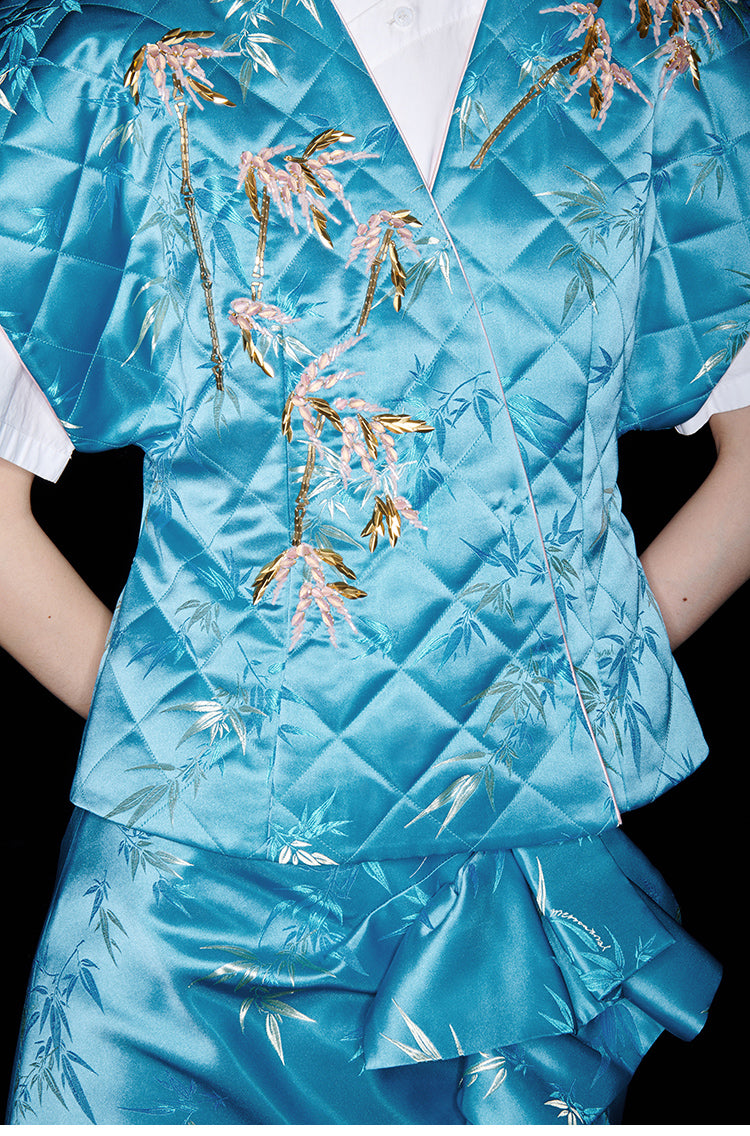 M essential Ma Kai designer golden autumn bamboo nail beads vest - bran.