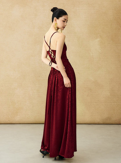 HECO Chinese Jacquard Halterneck Slip Dress  - KNO .