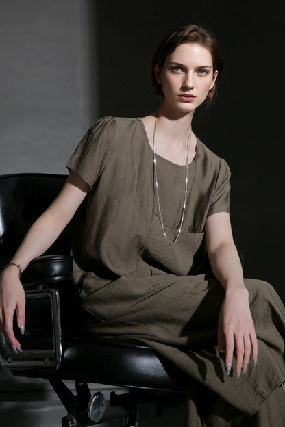 PIAOIN textured linen silk loose wide-leg cropped pants set summer-GISELLE.